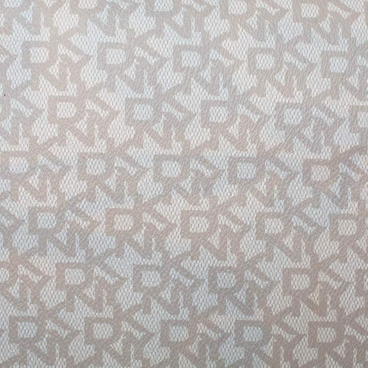 Pre Owned Dkny Beige/White Signature Coated Canvas and Leather Flap Shoulder Bag