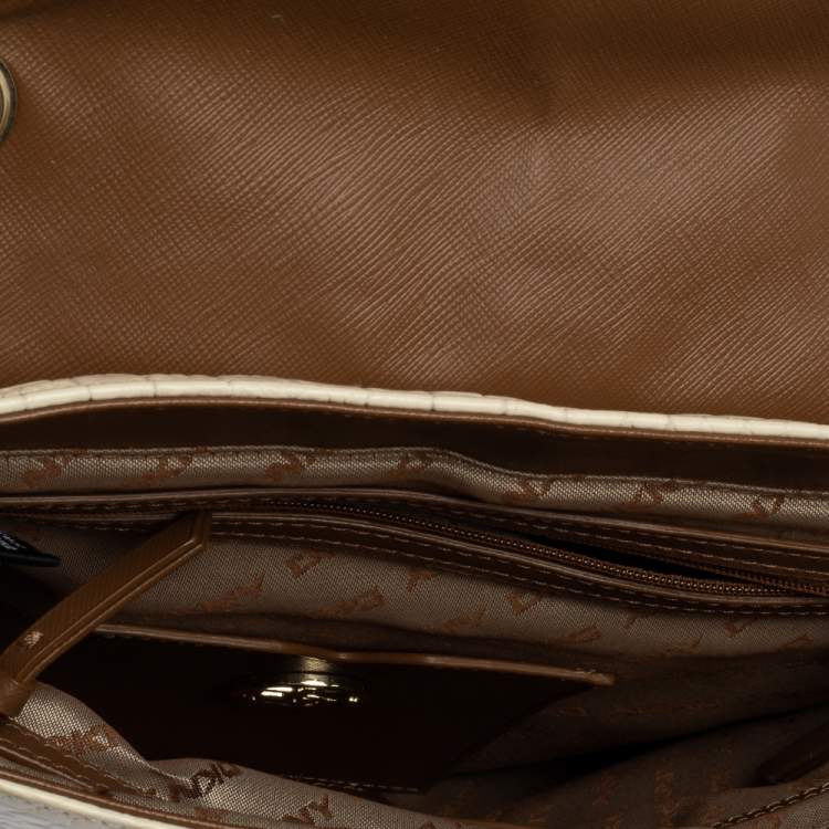 Pre Owned Dkny White Croc Embossed Leather Flap Shoulder Bag