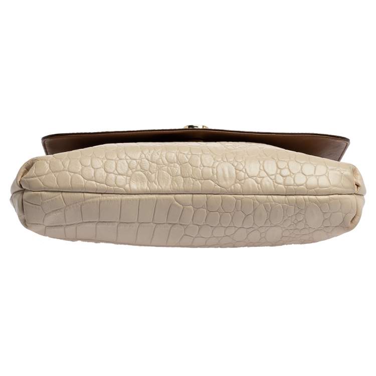 Pre Owned Dkny White Croc Embossed Leather Flap Shoulder Bag