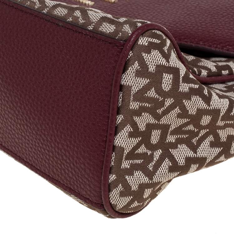 Pre Owned DKNY Burgundy/Beige Signature Canvas and Leather Noho Flap Shoulder Bag