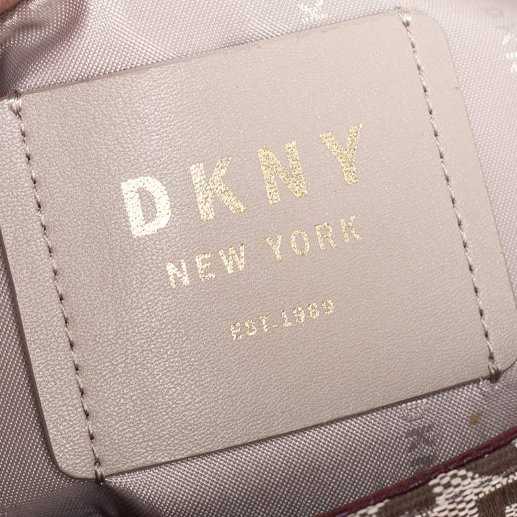 Pre Owned DKNY Burgundy/Beige Signature Canvas and Leather Noho Flap Shoulder Bag