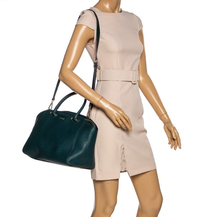 Pre Owned DKNY Green Leather Chelsea Top Zip Satchel