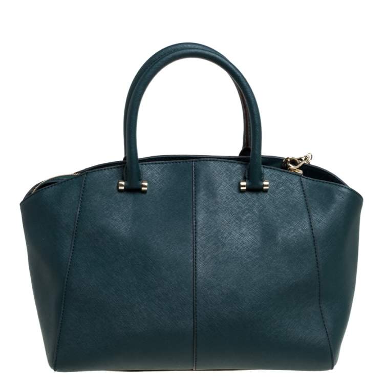 Pre Owned DKNY Green Leather Chelsea Top Zip Satchel