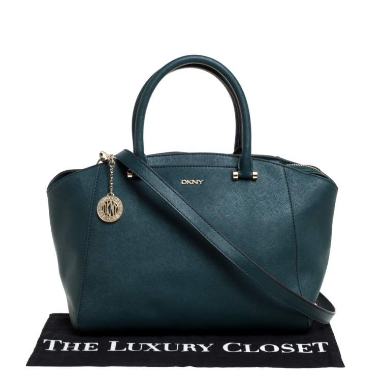 Pre Owned DKNY Green Leather Chelsea Top Zip Satchel