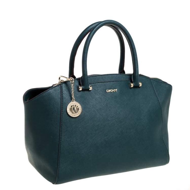 Pre Owned DKNY Green Leather Chelsea Top Zip Satchel