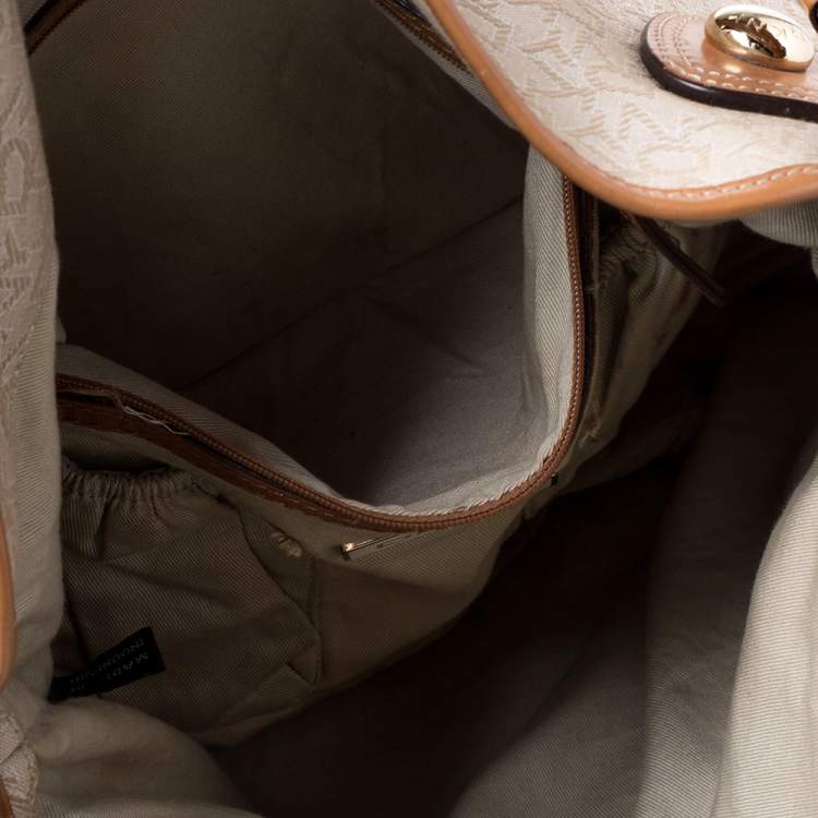 Pre Owned Dkny Beige/Tan Signature Canvas and Leather Hobo