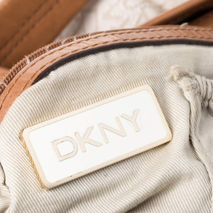 Pre Owned Dkny Beige/Tan Signature Canvas and Leather Hobo
