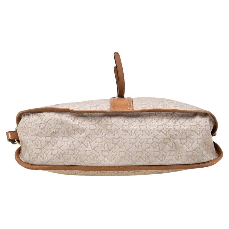 Pre Owned Dkny Beige/Tan Signature Canvas and Leather Hobo
