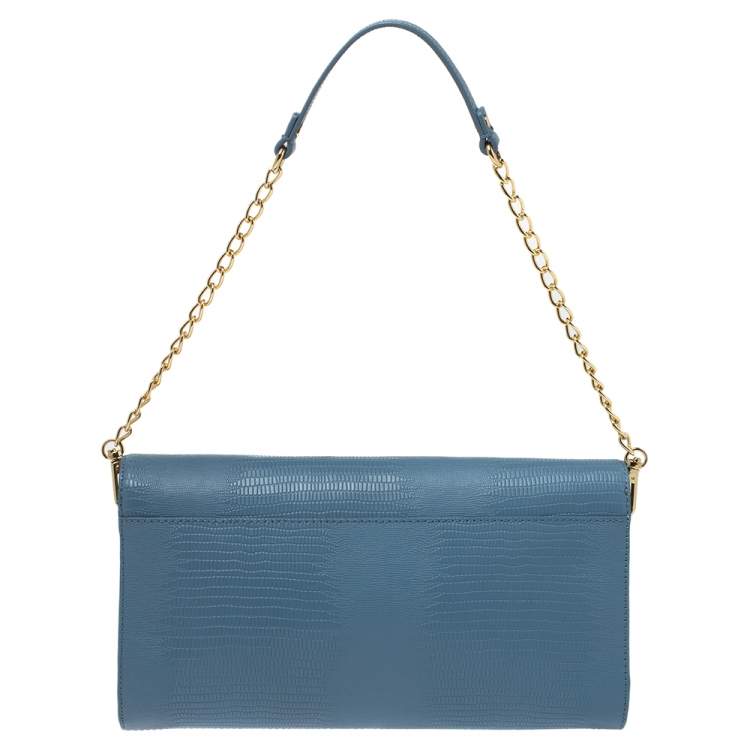 Pre Owned Dkny Blue Croc Embossed Leather Chain Shoulder Bag