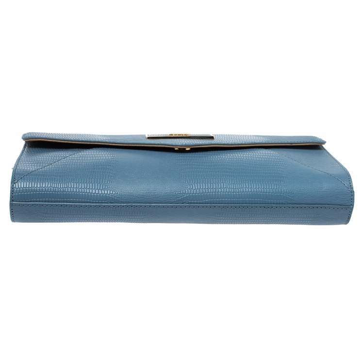 Pre Owned Dkny Blue Croc Embossed Leather Chain Shoulder Bag