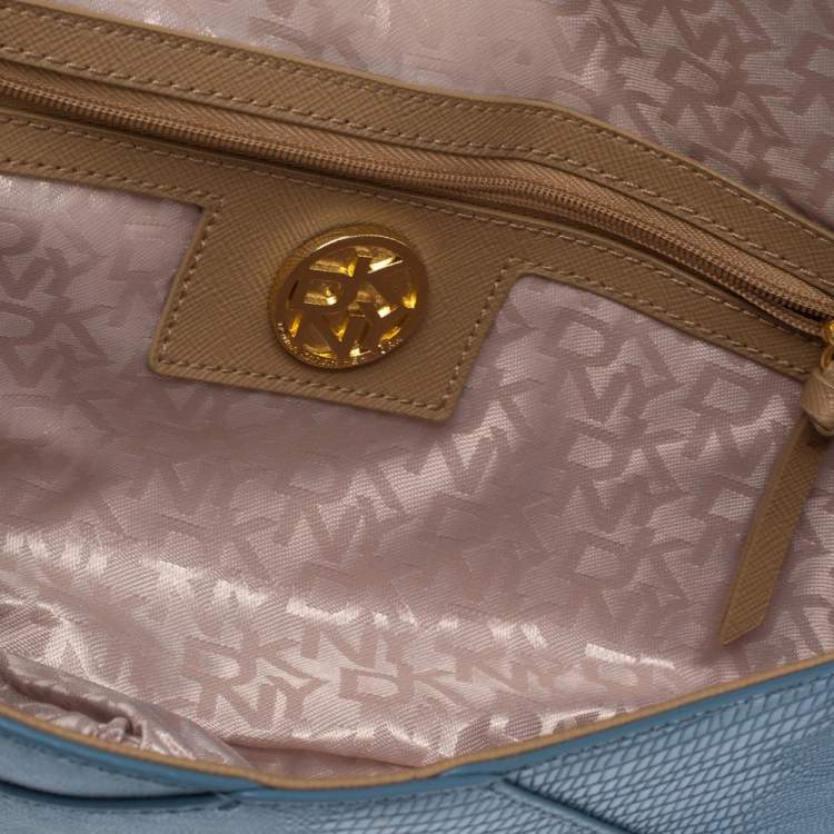 Pre Owned Dkny Blue Croc Embossed Leather Chain Shoulder Bag