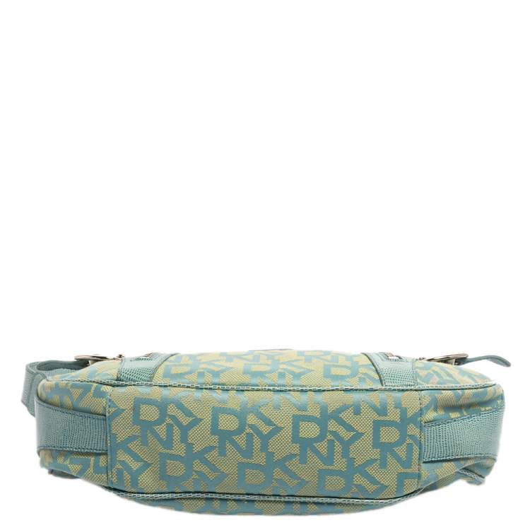 Pre Owned Dkny Blue/Yellow Monogram Canvas and Lizard Embossed Leather Hobo