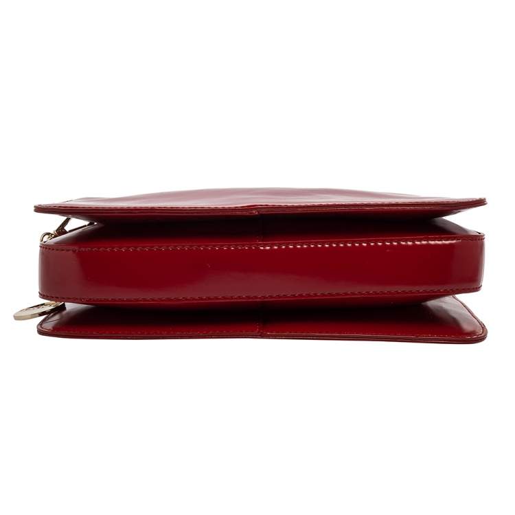 Pre Owned Dkny Red Patent Leather Top Zipped Shoulder Bag