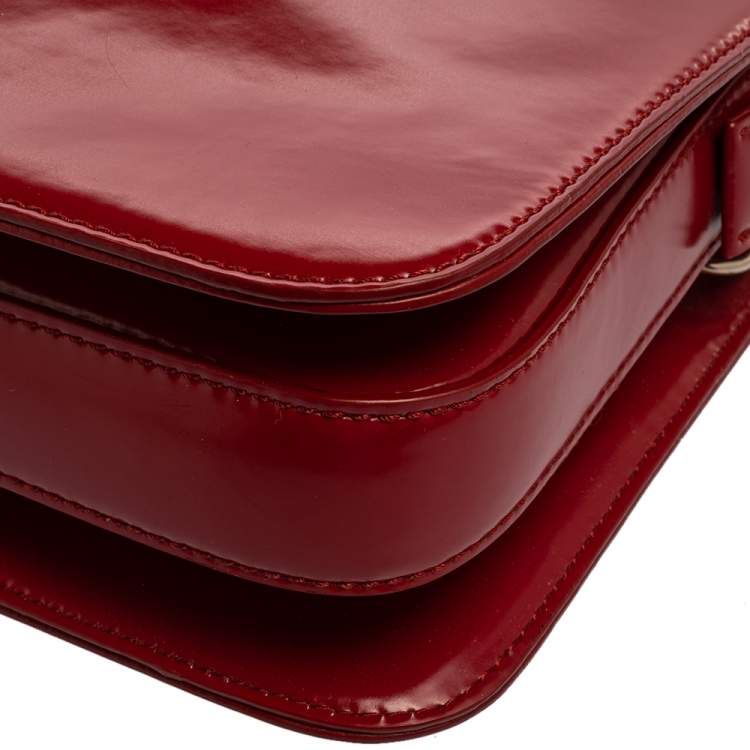 Pre Owned Dkny Red Patent Leather Top Zipped Shoulder Bag