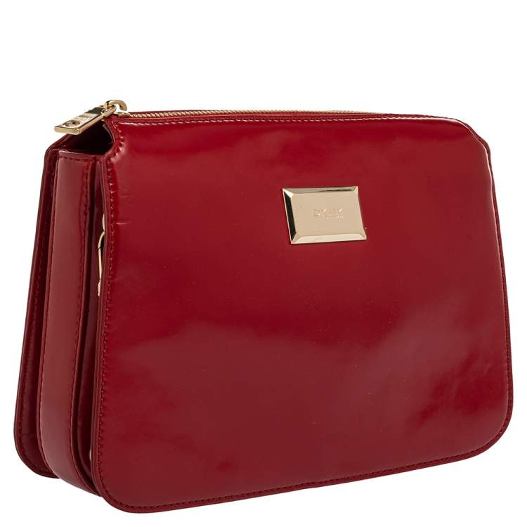 Pre Owned Dkny Red Patent Leather Top Zipped Shoulder Bag