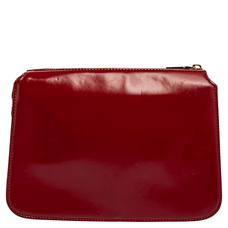 Pre Owned Dkny Red Patent Leather Top Zipped Shoulder Bag