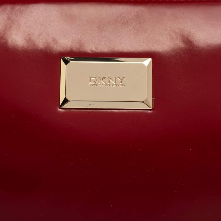 Pre Owned Dkny Red Patent Leather Top Zipped Shoulder Bag