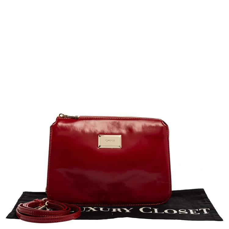 Pre Owned Dkny Red Patent Leather Top Zipped Shoulder Bag