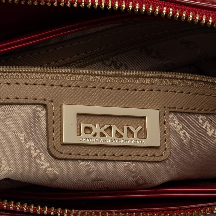 Pre Owned Dkny Red Patent Leather Top Zipped Shoulder Bag