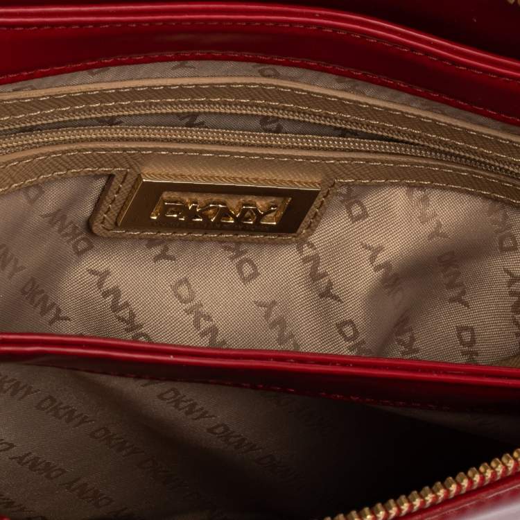 Pre Owned Dkny Red Patent Leather Top Zipped Shoulder Bag