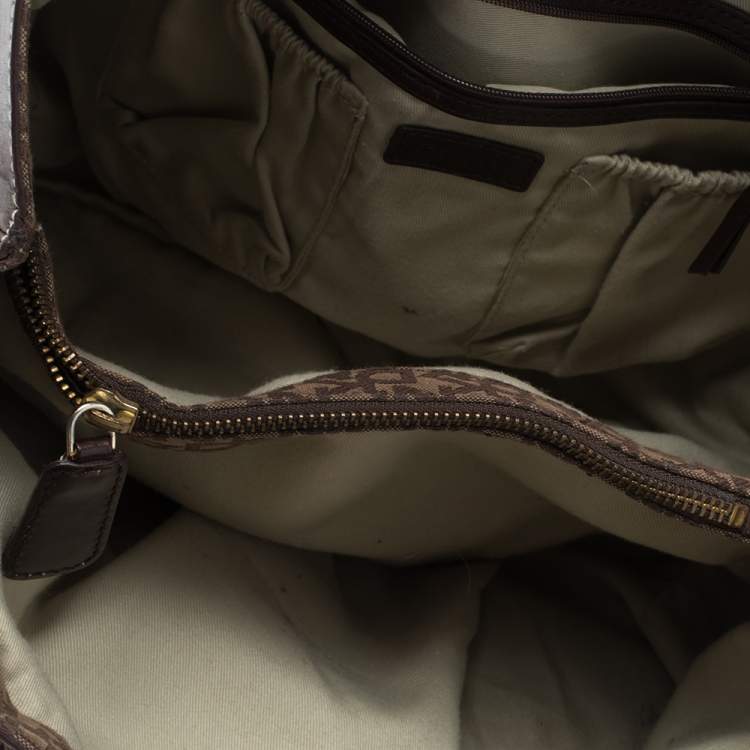 Pre Owned Dkny Brown Signature Canvas and Leather Whipstitch Tote