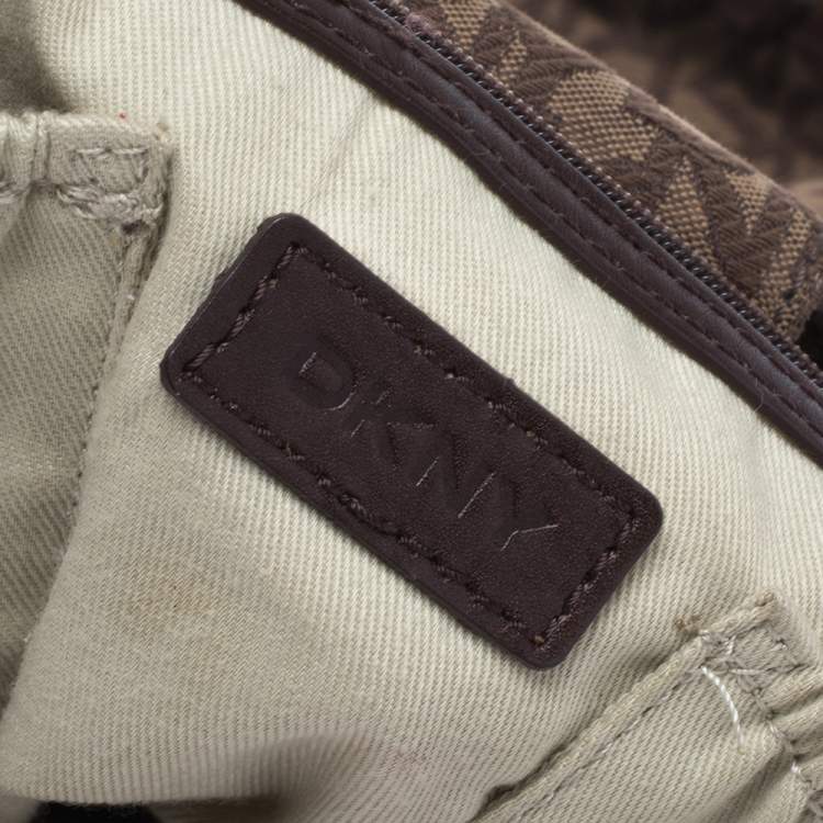 Pre Owned Dkny Brown Signature Canvas and Leather Whipstitch Tote