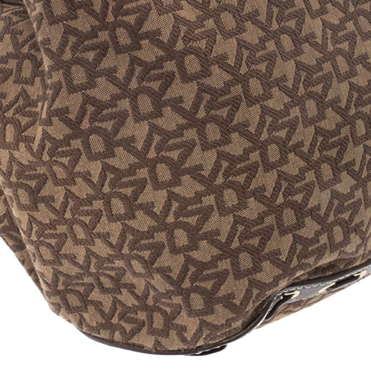 Pre Owned Dkny Brown Signature Canvas and Leather Whipstitch Tote