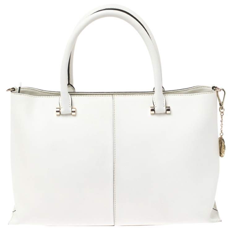 Pre Owned DKNY White Leather Bryant Park Zip Tote