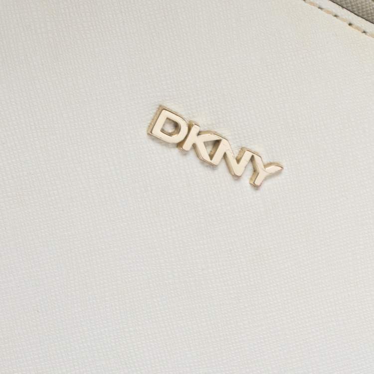 Pre Owned DKNY White Leather Bryant Park Zip Tote