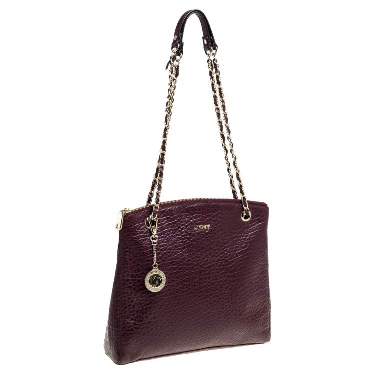 Pre Owned Dkny Maroon Leather Chain Shoulder Bag