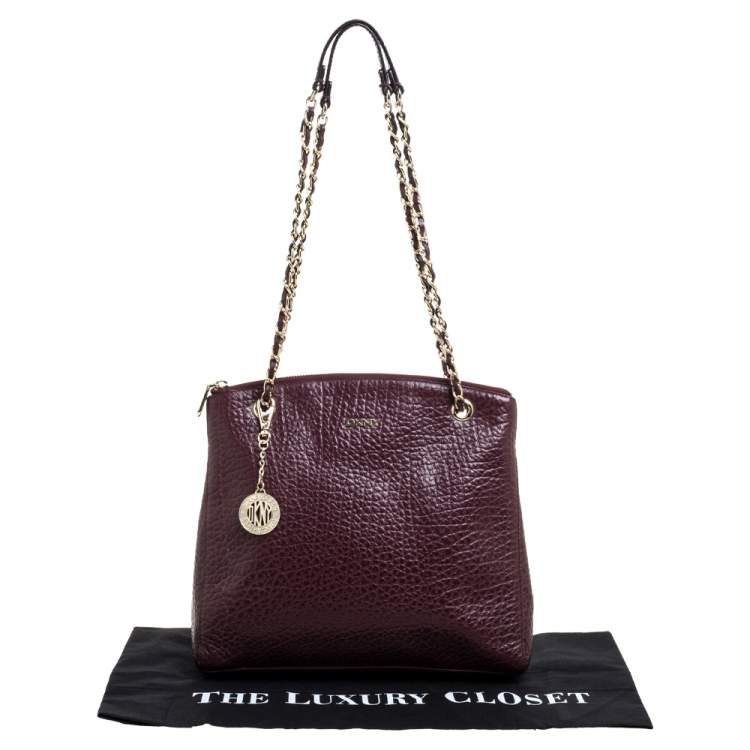 Pre Owned Dkny Maroon Leather Chain Shoulder Bag