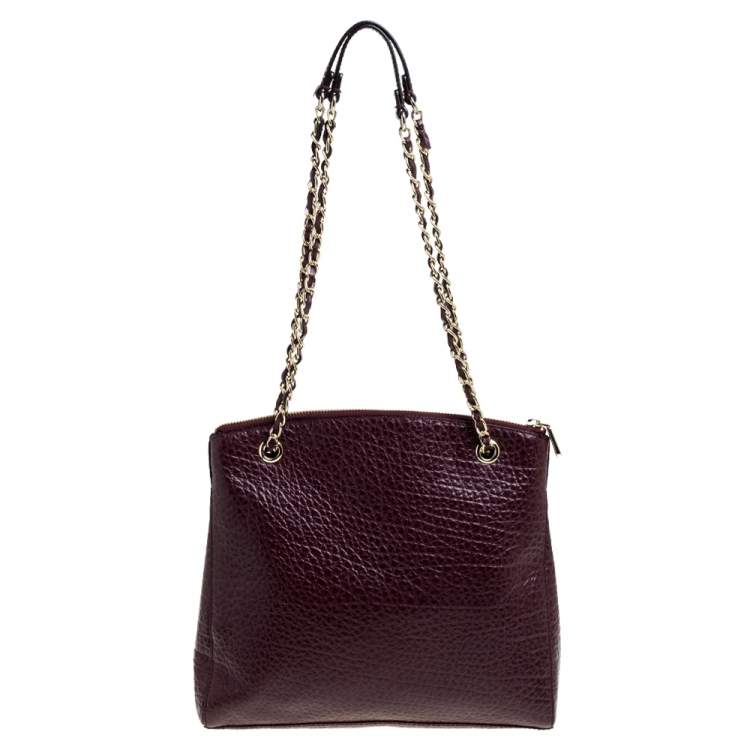 Pre Owned Dkny Maroon Leather Chain Shoulder Bag