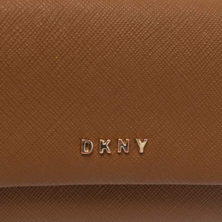 Pre Owned Dkny Tan Leather Flap Card Holder