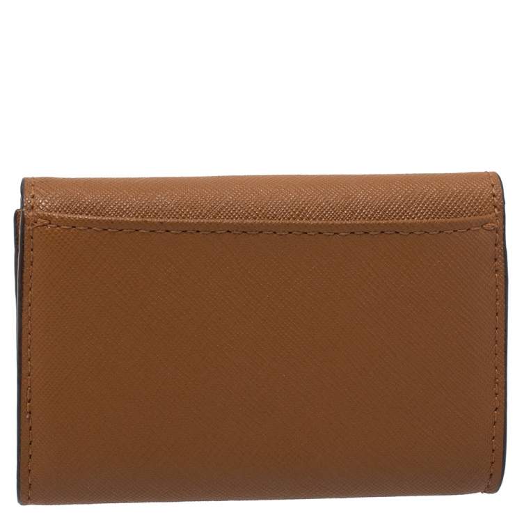 Pre Owned Dkny Tan Leather Flap Card Holder