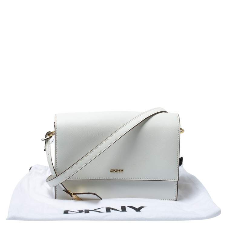 Pre Owned Dkny White Leather Bryant Flap Shoulder Bag