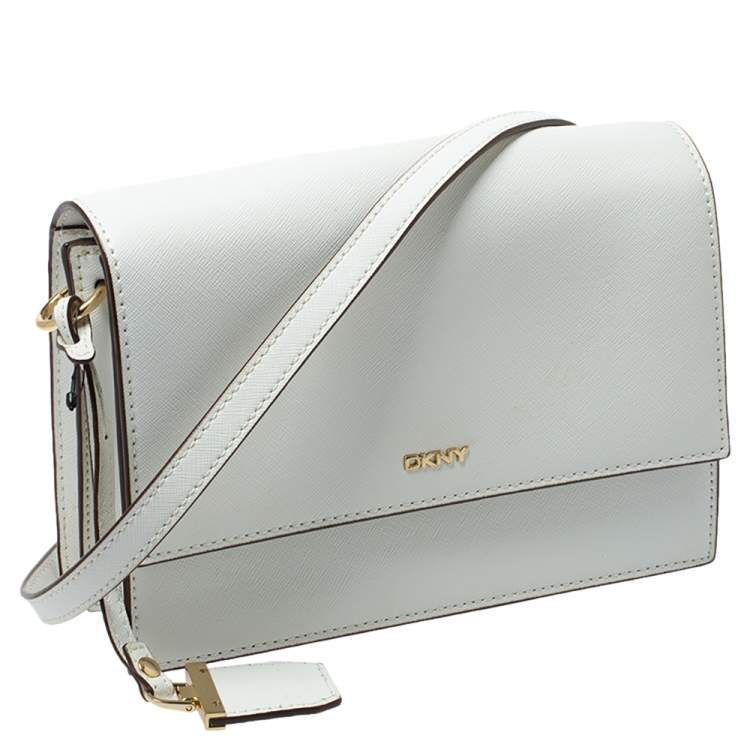 Pre Owned Dkny White Leather Bryant Flap Shoulder Bag