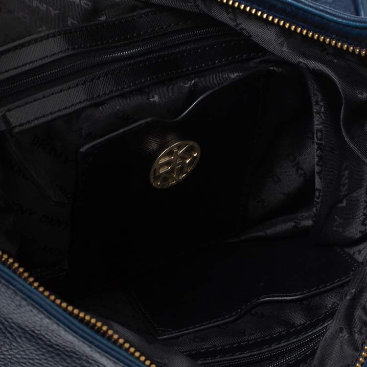 Pre Owned Dkny Navy Blue Soft Leather Front Pocket Chain Hobo