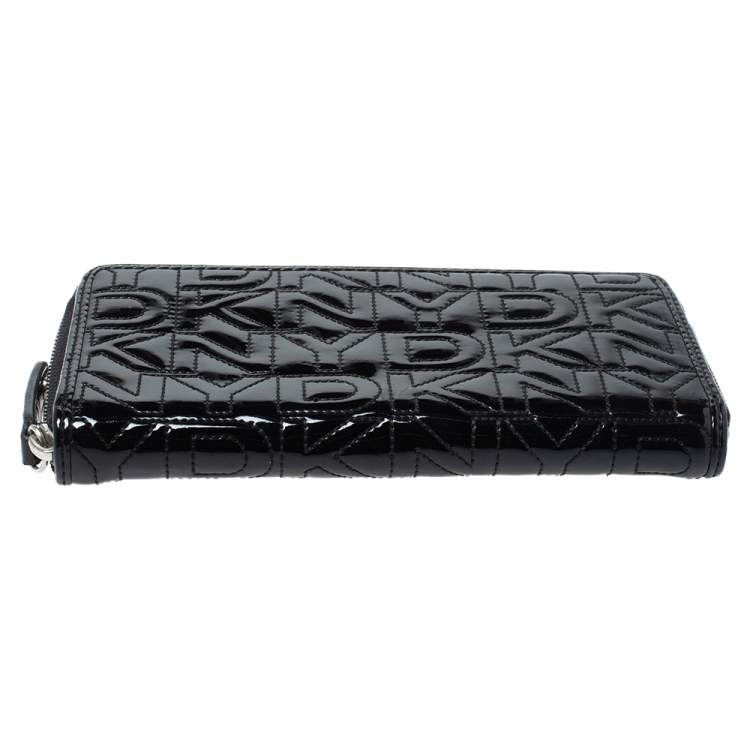 Pre Owned Dkny Black Patent Leather Zip Around Continental Wallet
