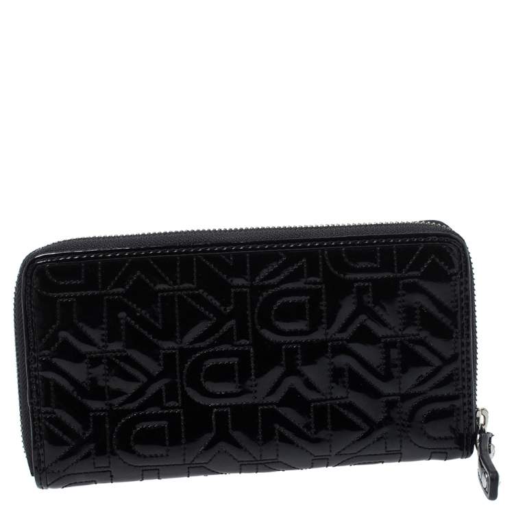 Pre Owned Dkny Black Patent Leather Zip Around Continental Wallet