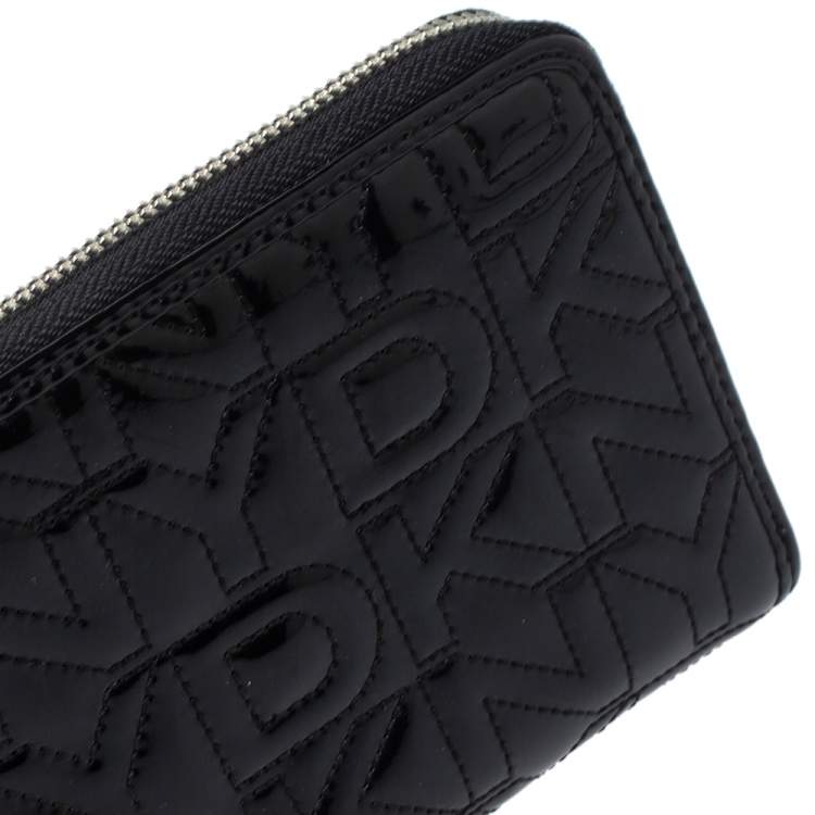 Pre Owned Dkny Black Patent Leather Zip Around Continental Wallet