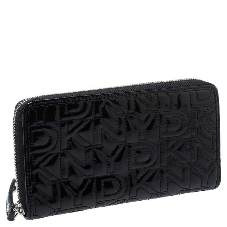 Pre Owned Dkny Black Patent Leather Zip Around Continental Wallet