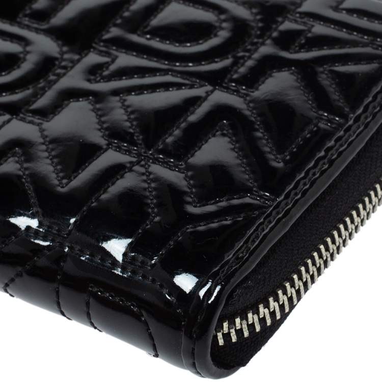 Pre Owned Dkny Black Patent Leather Zip Around Continental Wallet