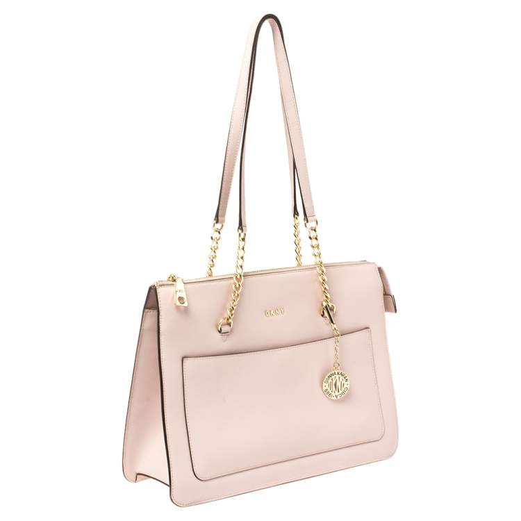 Pre Owned DKNY Light Pink Leather Large Bryant Top Zip Tote