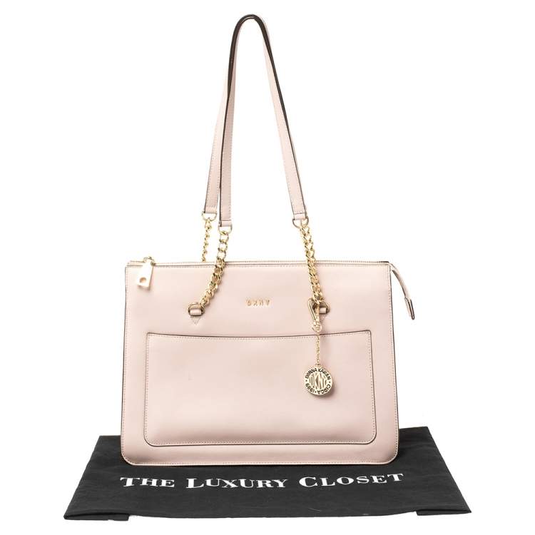 Pre Owned DKNY Light Pink Leather Large Bryant Top Zip Tote