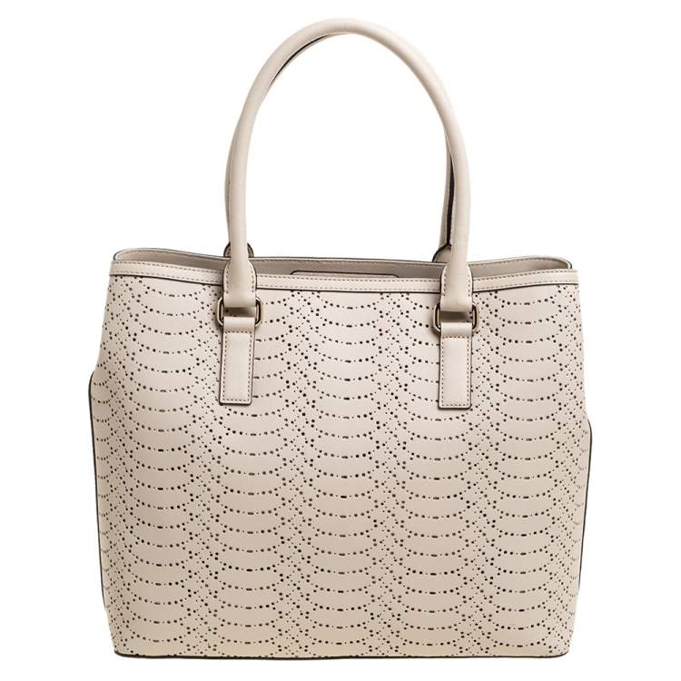 Pre Owned DKNY Light Beige Perforated Leather Tote