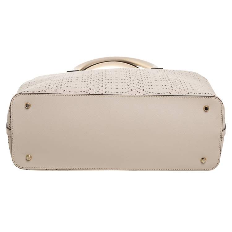 Pre Owned DKNY Light Beige Perforated Leather Tote