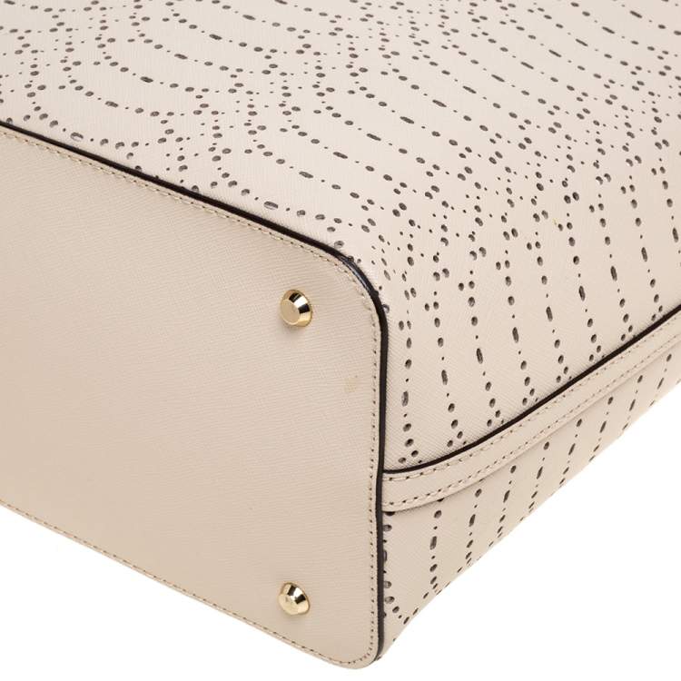 Pre Owned DKNY Light Beige Perforated Leather Tote