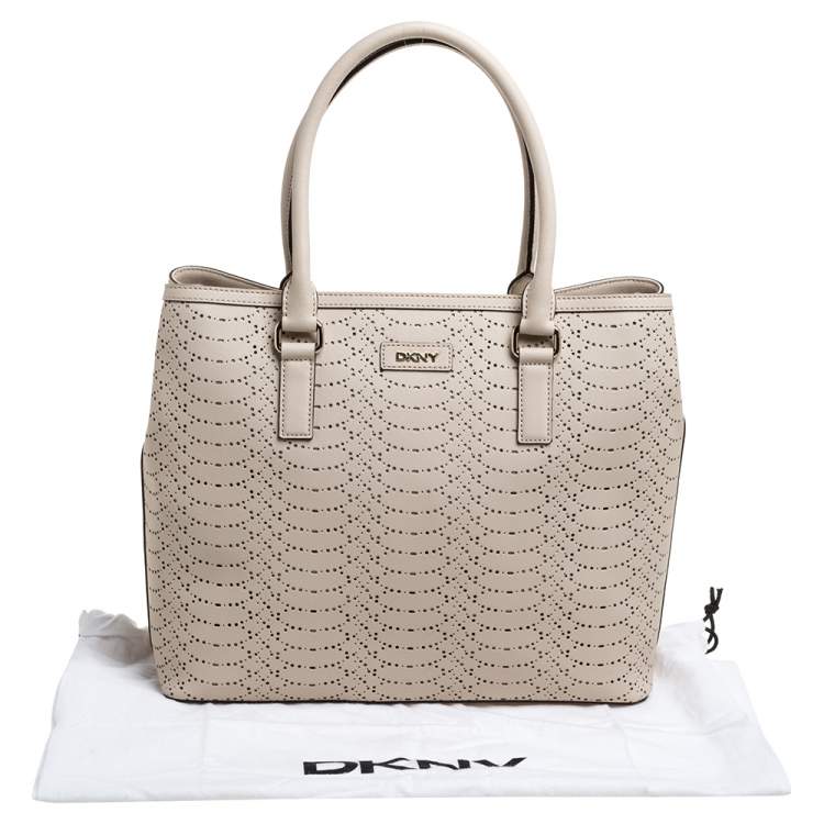 Pre Owned DKNY Light Beige Perforated Leather Tote