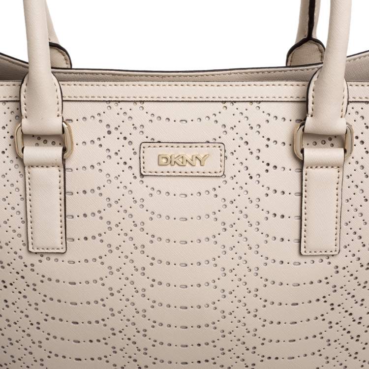 Pre Owned DKNY Light Beige Perforated Leather Tote