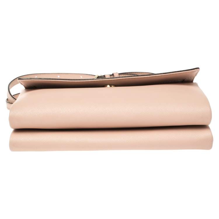 Pre Owned DKNY Pink Leather Bryant Park Double Flap Crossbody Bag